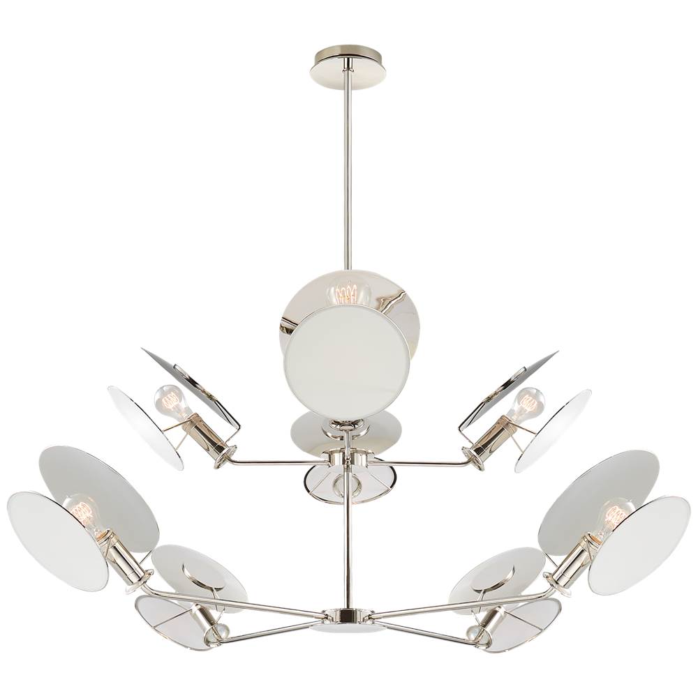 Visual Comfort Signature Collection Osiris Large Reflector Chandelier in Polished Nickel with Linen Diffuser