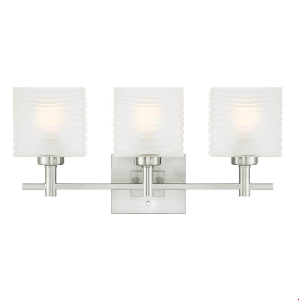 Westinghouse Westinghouse Alexander Three-Light Indoor Wall Fixture, Brushed Nickel Finish with Rippled White Glazed Glass