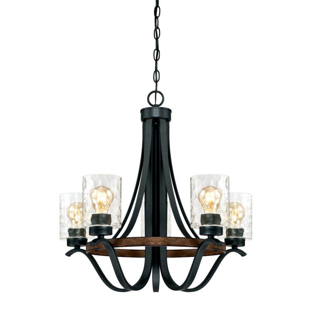 Westinghouse Westinghouse Lighting Barnwell Five-Light Indoor Chandelier, Textured Iron and Barnwood Finish with Clear Hammered Glass