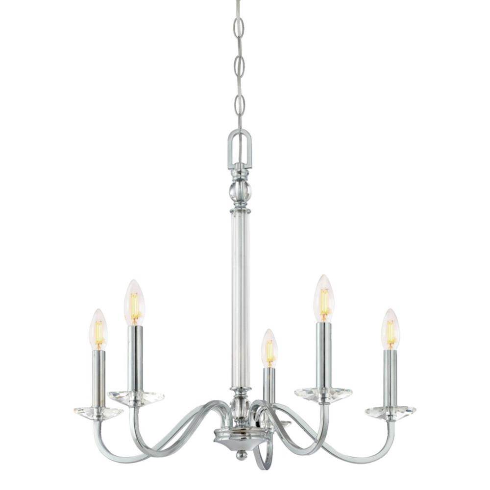 Westinghouse Westinghouse Versailles Five-Light Indoor Chandelier, Chrome Finish with Clear Glass Accents