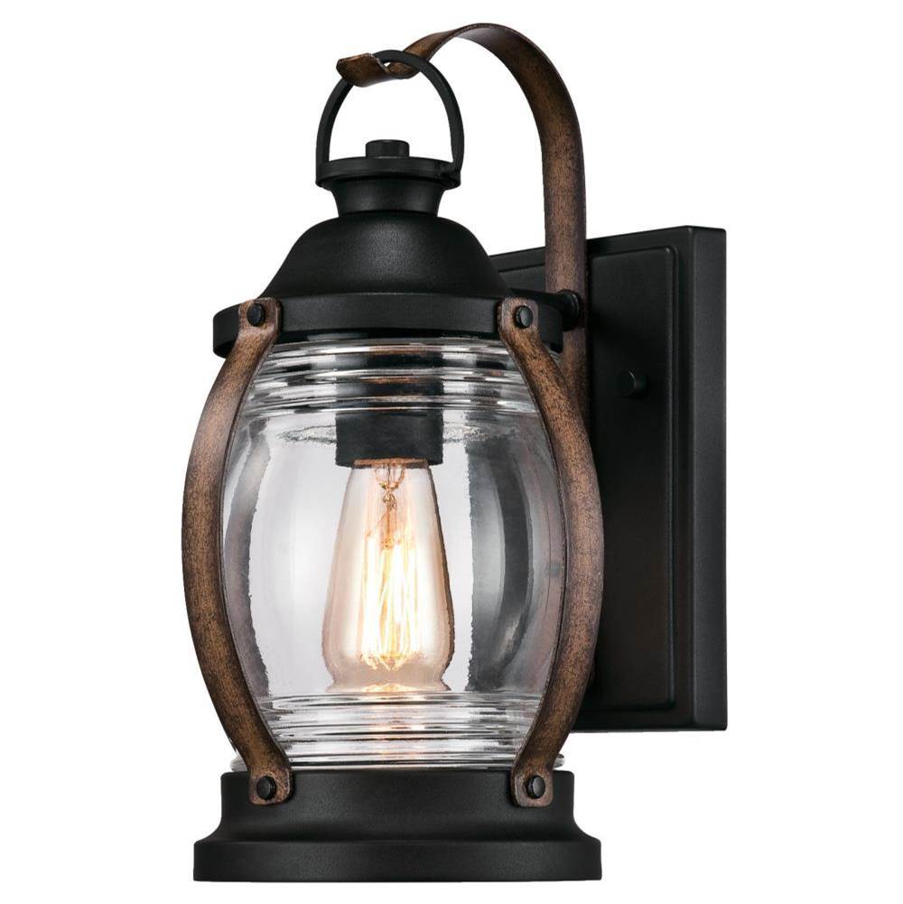 Westinghouse Westinghouse Canyon One-Light Outdoor Wall Fixture, Textured Black and Barnwood Finish with Clear Glass