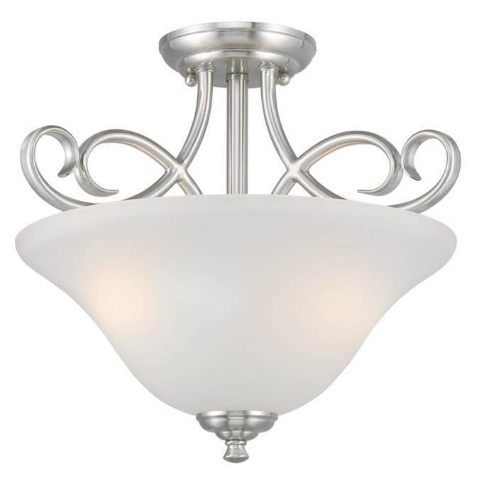 Westinghouse Westinghouse Lighting Dunmore 15-Inch, Two-Light Indoor Semi-Flush Mount Ceiling Fixture, Brushed Nickel Finish with Frosted Glass